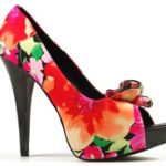 bright floral open-toed with flower over toes and 6" heels